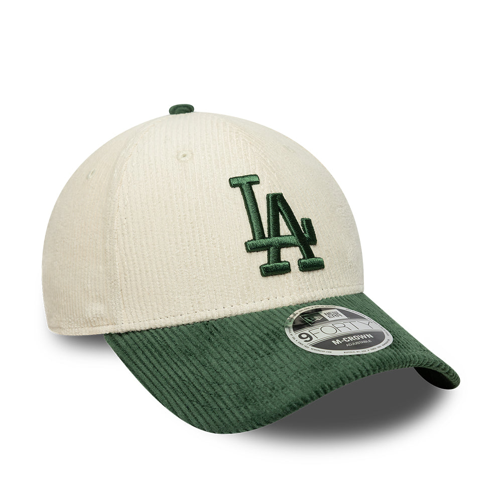 New Era 9FORTY M-Crown L.A. Dodgers Baseball Cap - MLB Cord - Cremefarben-Dunkelgrün