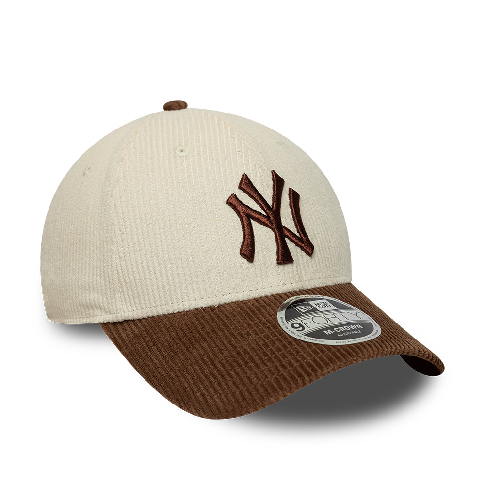 New Era 9FORTY M-Crown New York Yankees Baseball Cap - MLB Cord - Cremefarben-Tiefbraun