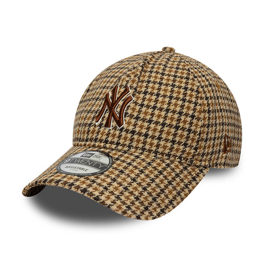 New Era 9TWENTY A-Frame New York Yankees Baseball Cap - MLB Houndstooth - Kamel