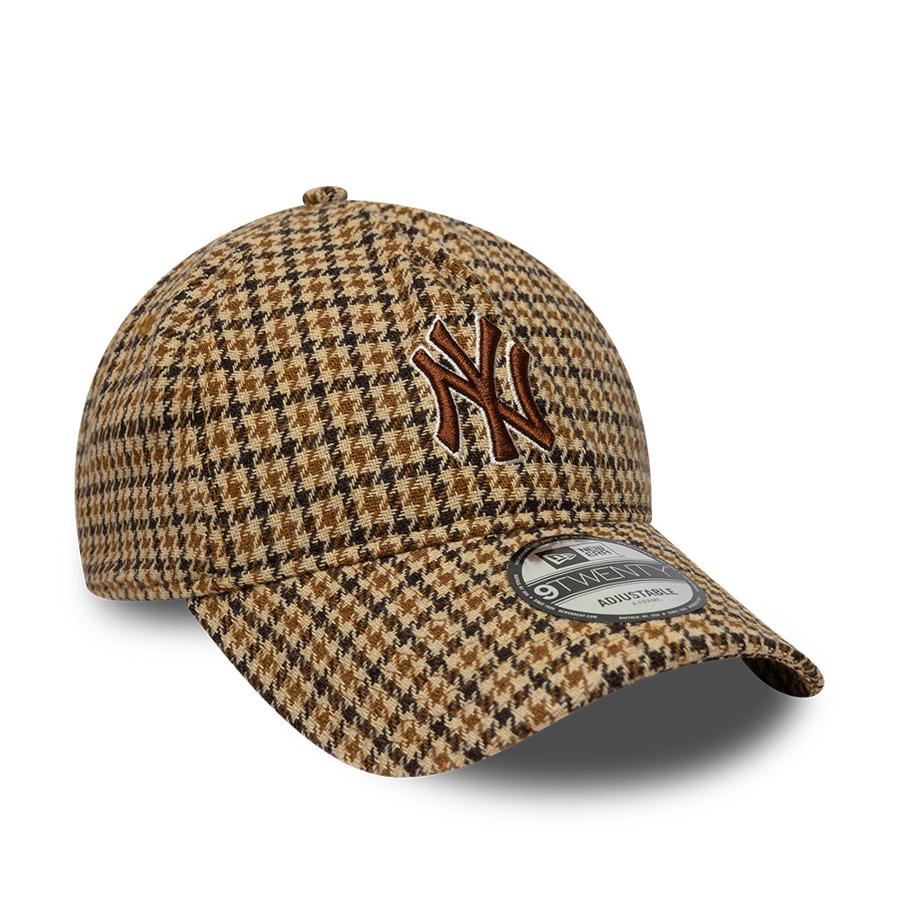 New Era 9TWENTY A-Frame New York Yankees Baseball Cap - MLB Houndstooth - Kamel