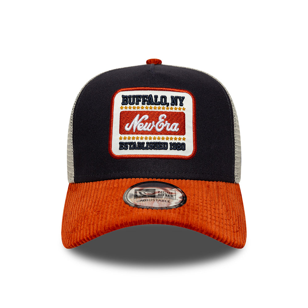 New Era 9FORTY A-Frame Trucker Cap - Patch Cord - Marineblau-Flammenrot