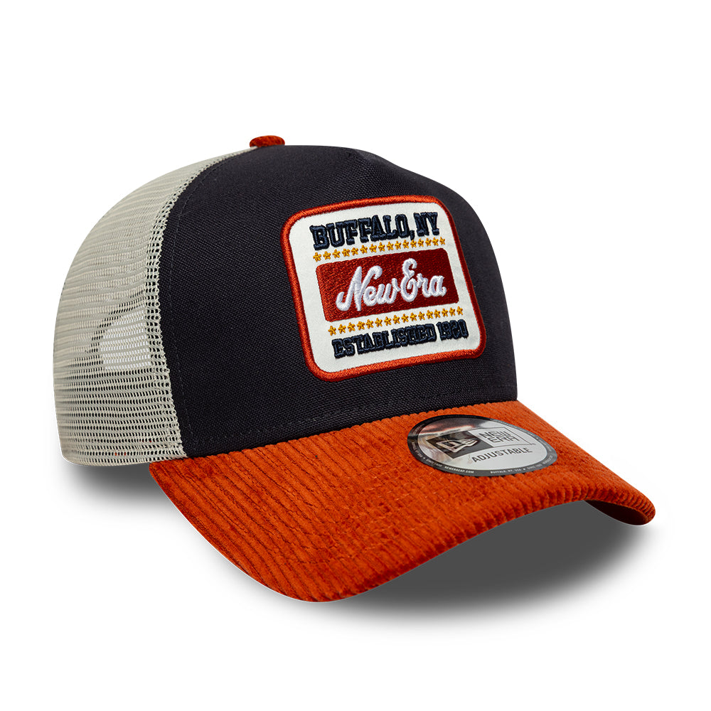 New Era 9FORTY A-Frame Trucker Cap - Patch Cord - Marineblau-Flammenrot