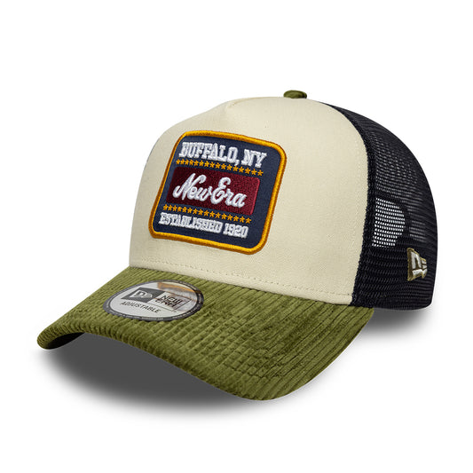 New Era 9FORTY A-Frame Trucker Cap - Patch Cord - Cremefarben-Olivgrün