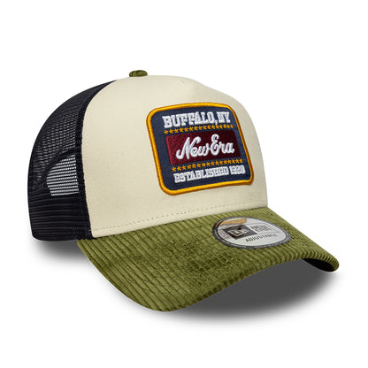 New Era 9FORTY A-Frame Trucker Cap - Patch Cord - Cremefarben-Olivgrün