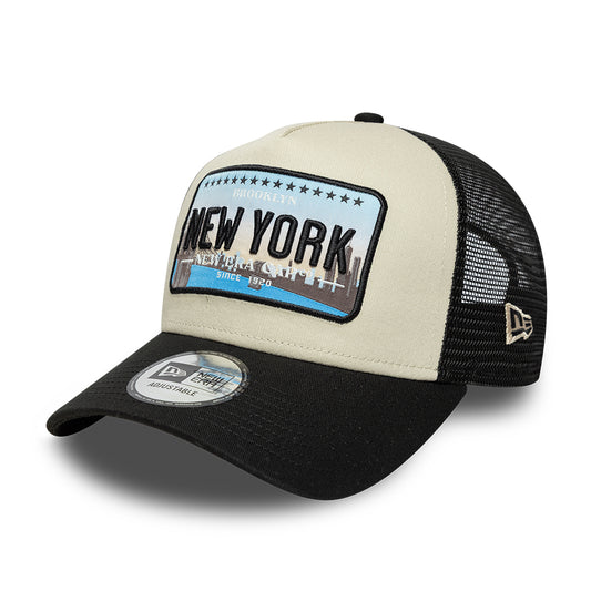 New Era 9FORTY A-Frame New York Trucker Cap - License Plate - Steingrau-Schwarz