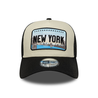 New Era 9FORTY A-Frame New York Trucker Cap - License Plate - Steingrau-Schwarz