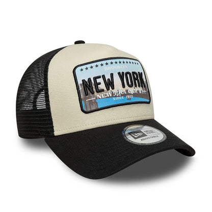 New Era 9FORTY A-Frame New York Trucker Cap - License Plate - Steingrau-Schwarz