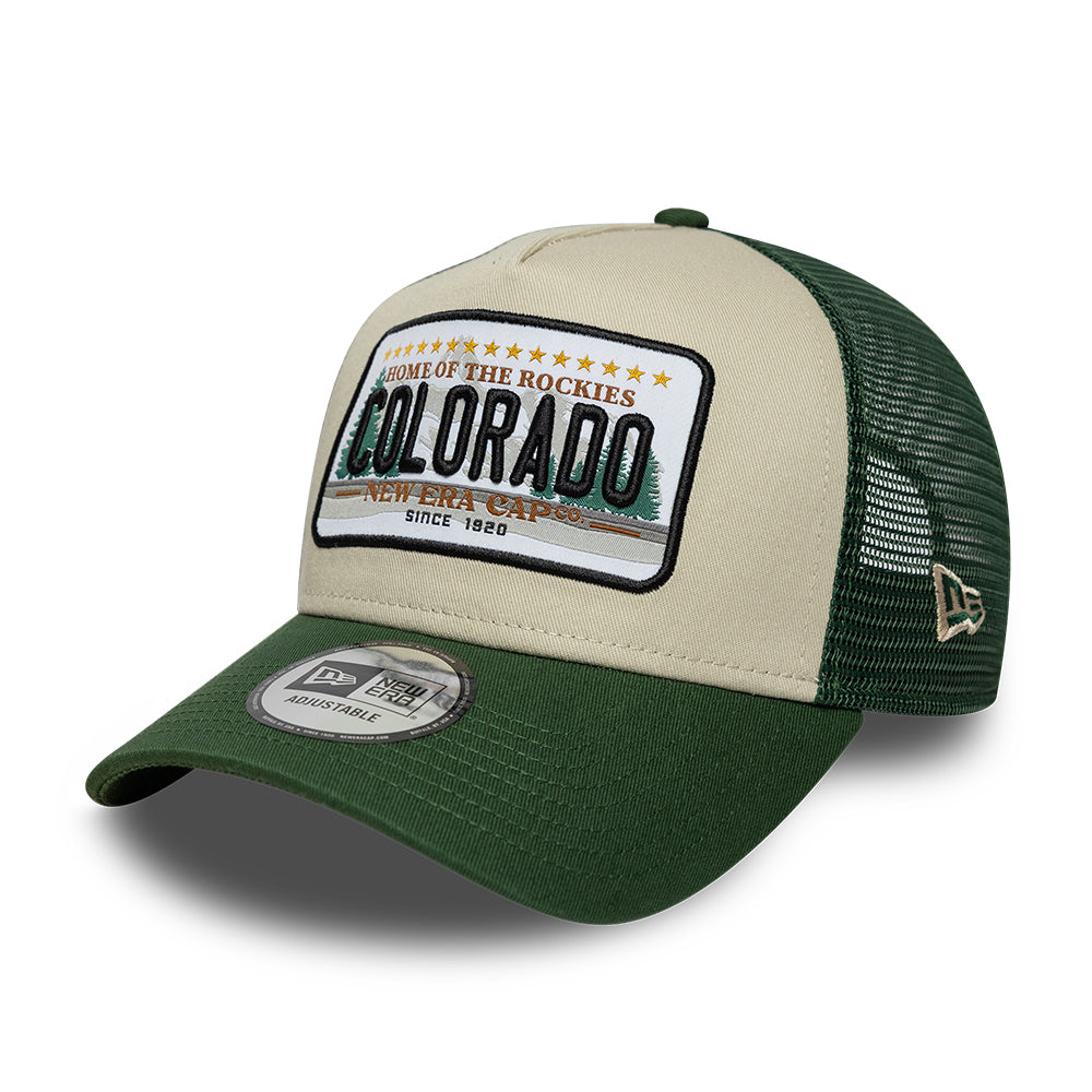 New Era 9FORTY A-Frame Colorado Trucker Cap - License Plate - Steingrau-Dunkelgrün