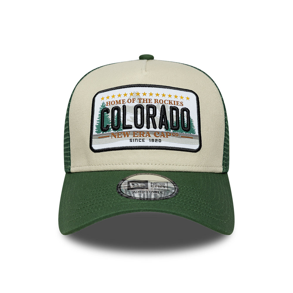 New Era 9FORTY A-Frame Colorado Trucker Cap - License Plate - Steingrau-Dunkelgrün