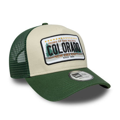 New Era 9FORTY A-Frame Colorado Trucker Cap - License Plate - Steingrau-Dunkelgrün