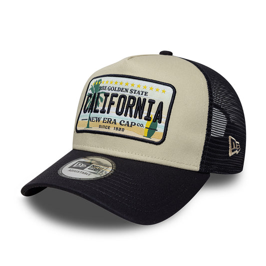 New Era 9FORTY A-Frame California Trucker Cap - License Plate - Steingrau-Marineblau