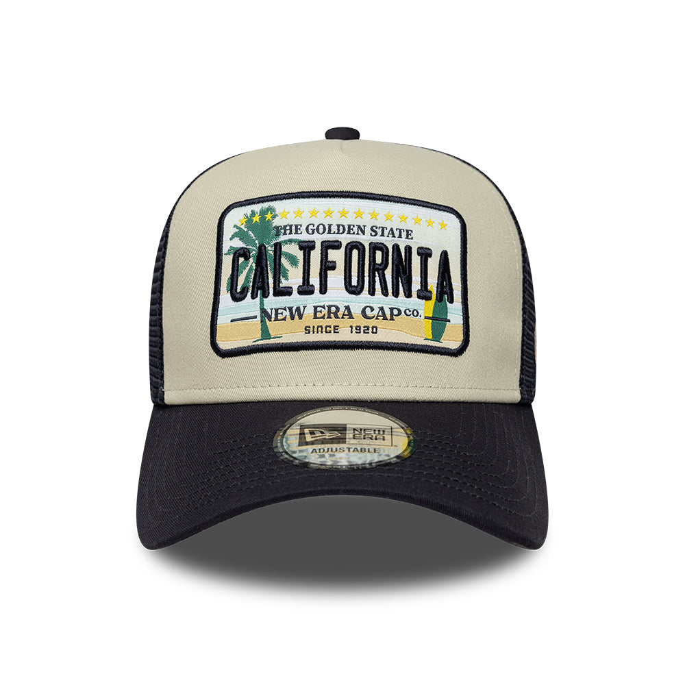 New Era 9FORTY A-Frame California Trucker Cap - License Plate - Steingrau-Marineblau
