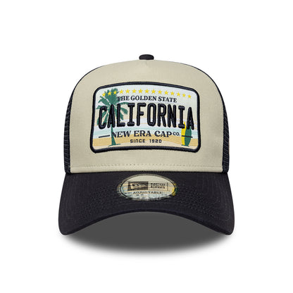 New Era 9FORTY A-Frame California Trucker Cap - License Plate - Steingrau-Marineblau
