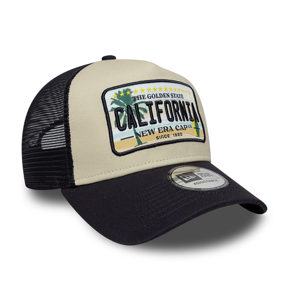 New Era 9FORTY A-Frame California Trucker Cap - License Plate - Steingrau-Marineblau