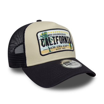 New Era 9FORTY A-Frame California Trucker Cap - License Plate - Steingrau-Marineblau
