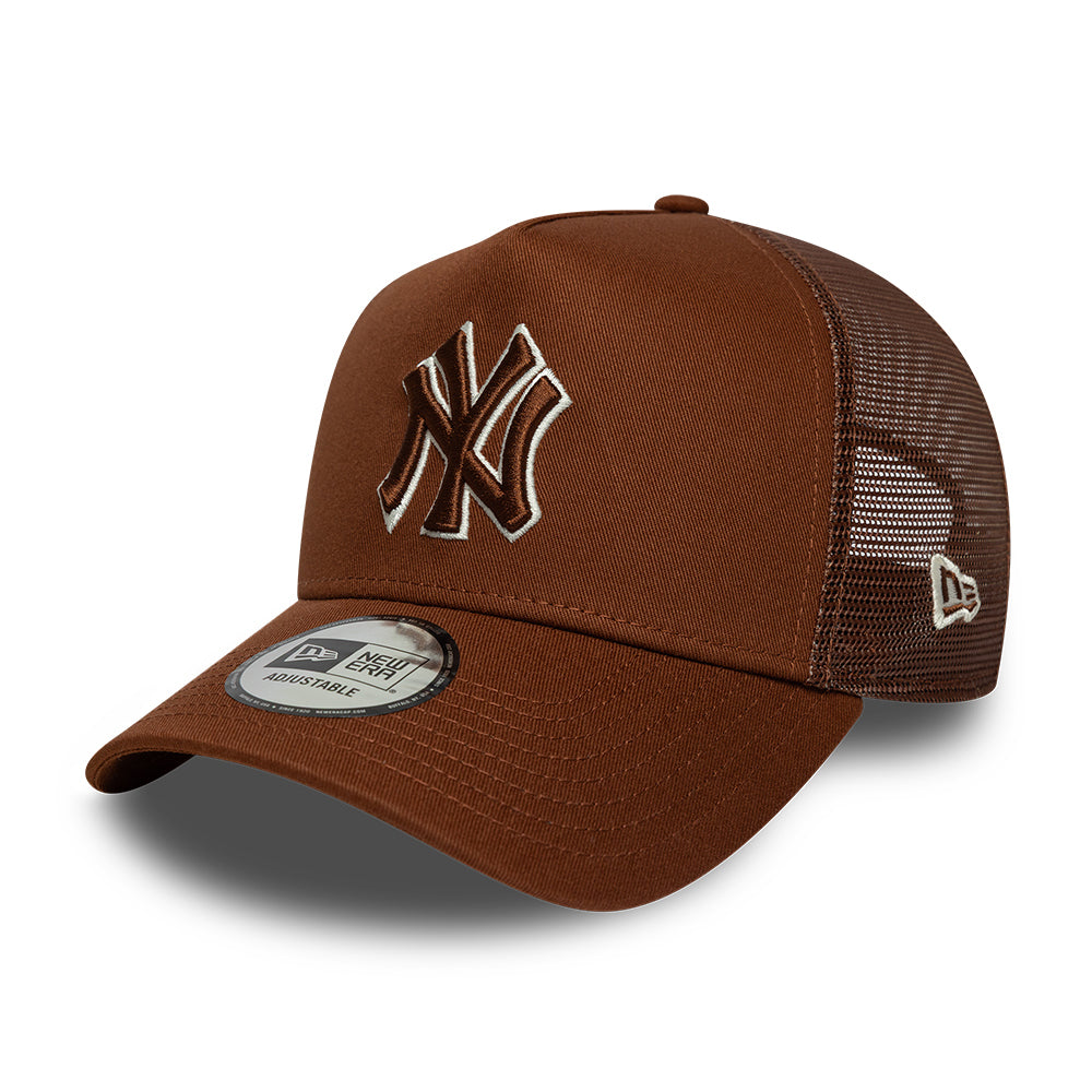 New Era 9FORTY A-Frame New York Yankees Trucker Cap - MLB Outline - Tiefbraun-Cremefarben