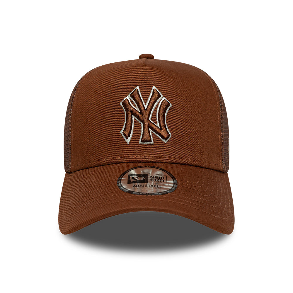 New Era 9FORTY A-Frame New York Yankees Trucker Cap - MLB Outline - Tiefbraun-Cremefarben