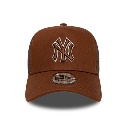 New Era 9FORTY A-Frame New York Yankees Trucker Cap - MLB Outline - Tiefbraun-Cremefarben
