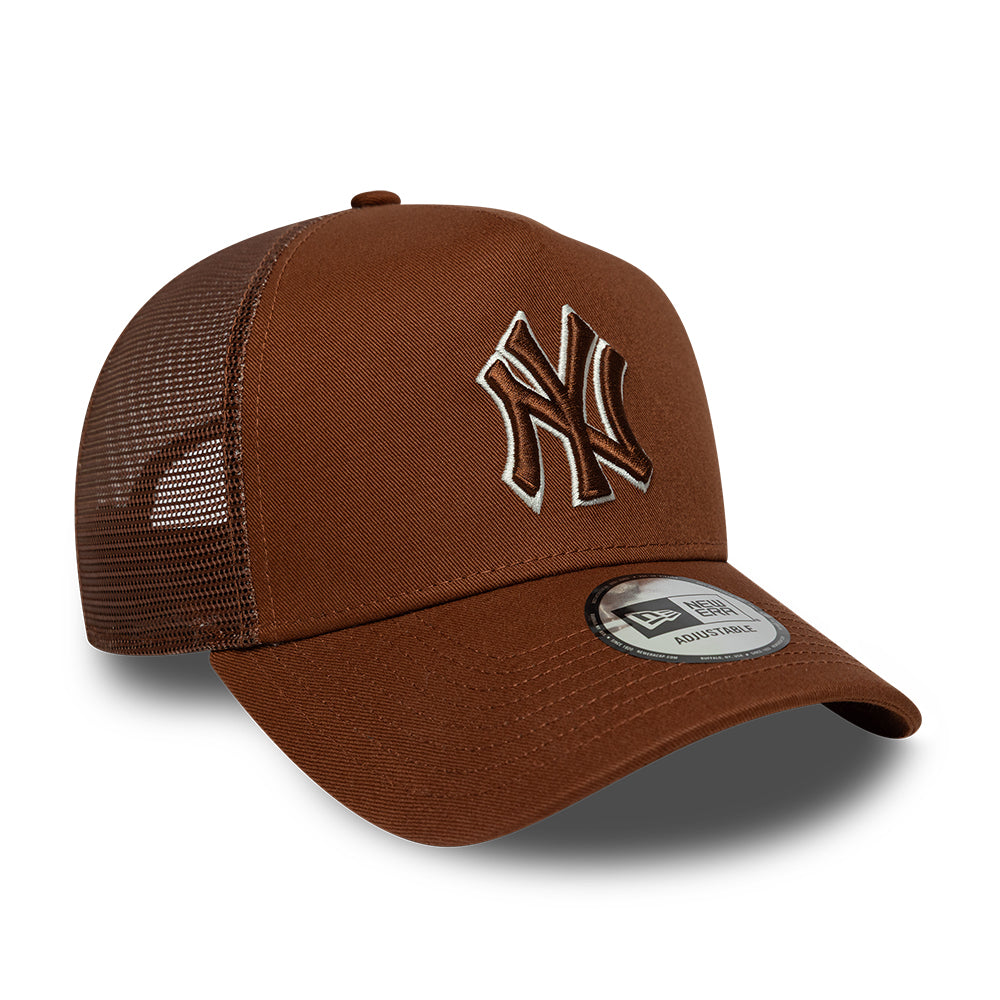 New Era 9FORTY A-Frame New York Yankees Trucker Cap - MLB Outline - Tiefbraun-Cremefarben