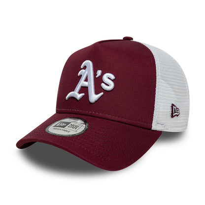 New Era 9FORTY A-Frame Athletics Trucker Cap - MLB League Essential - Burgunderrot-Weiß