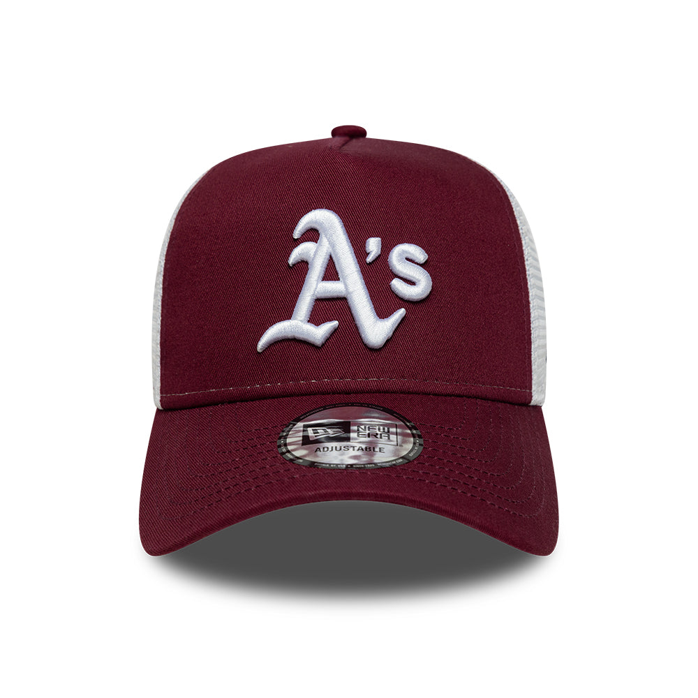 New Era 9FORTY A-Frame Athletics Trucker Cap - MLB League Essential - Burgunderrot-Weiß