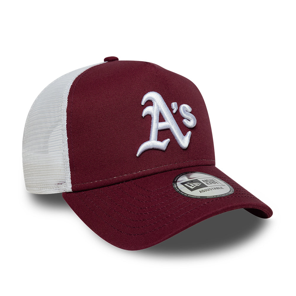 New Era 9FORTY A-Frame Athletics Trucker Cap - MLB League Essential - Burgunderrot-Weiß