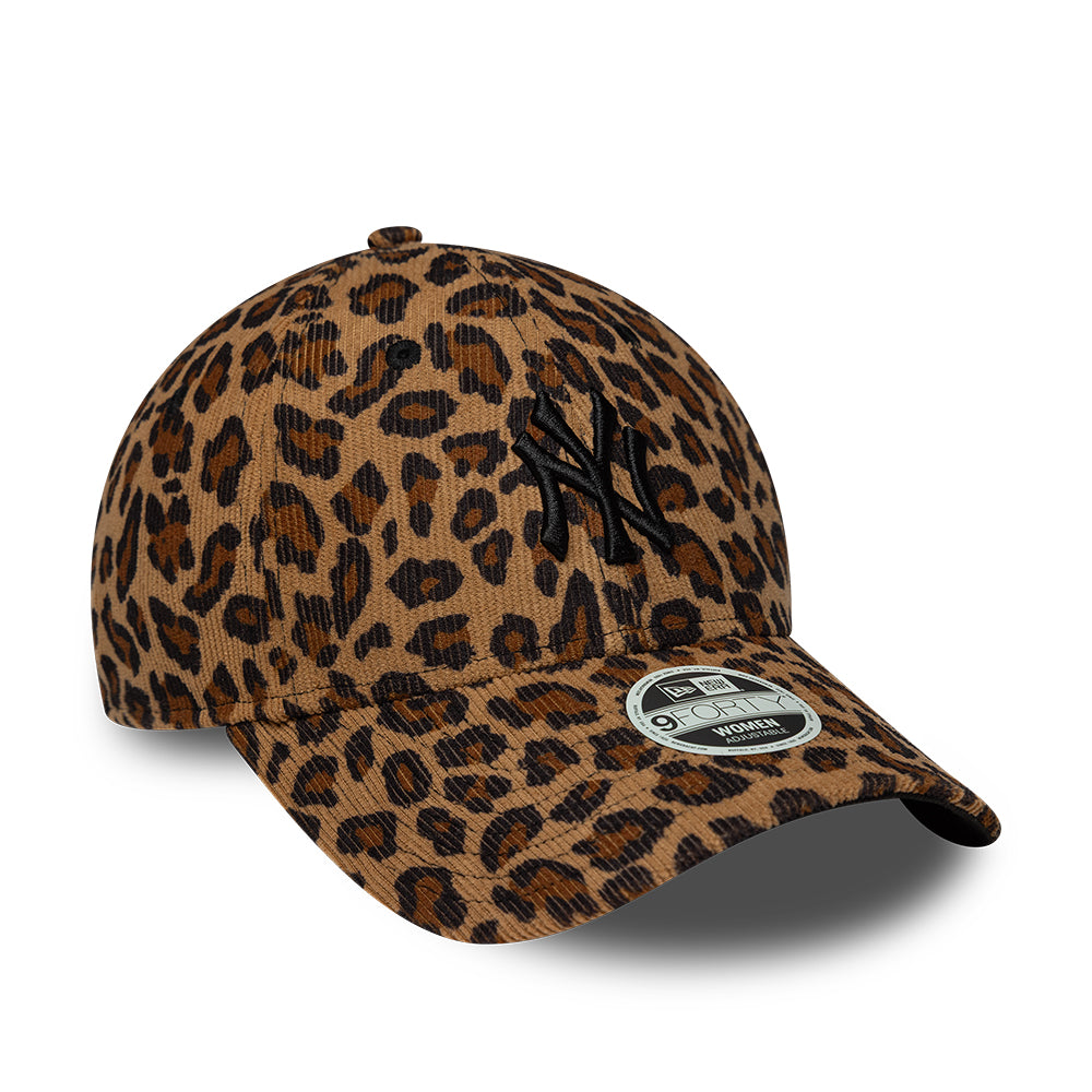 New Era Damen 9FORTY New York Yankees Baseball Cap - MLB Leopard Cord - Kamel-Schwarz