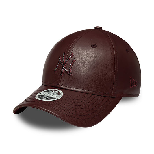 New Era Damen 9FORTY M-Crown New York Yankees Baseball Cap - MLB Diamante PU - Burgunderrot