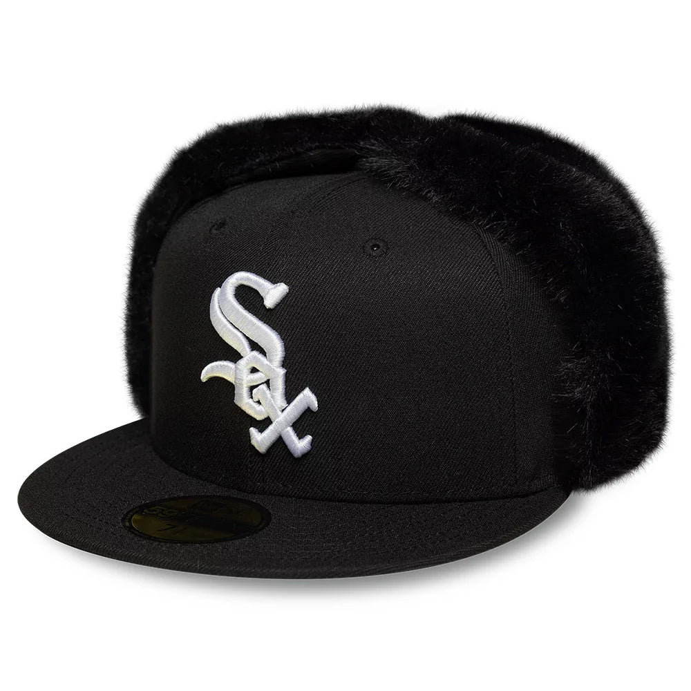New Era 59FIFTY Chicago White Sox Baseball Cap mit Ohrenklappen - MLB World Series Dogear - Schwarz-Weiß