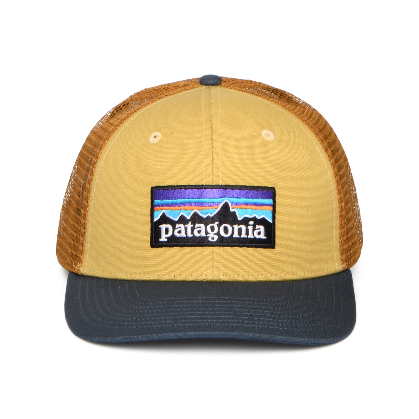 Patagonia P-6 Logo Trucker Cap aus organischer Baumwolle - Hellbraun-Schieferblau