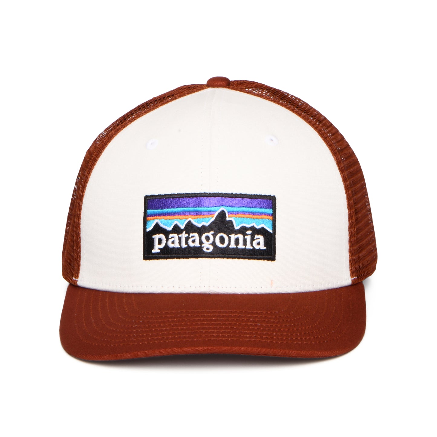 Patagonia P-6 Logo Trucker Cap aus organischer Baumwolle - Weiß-Rostrot
