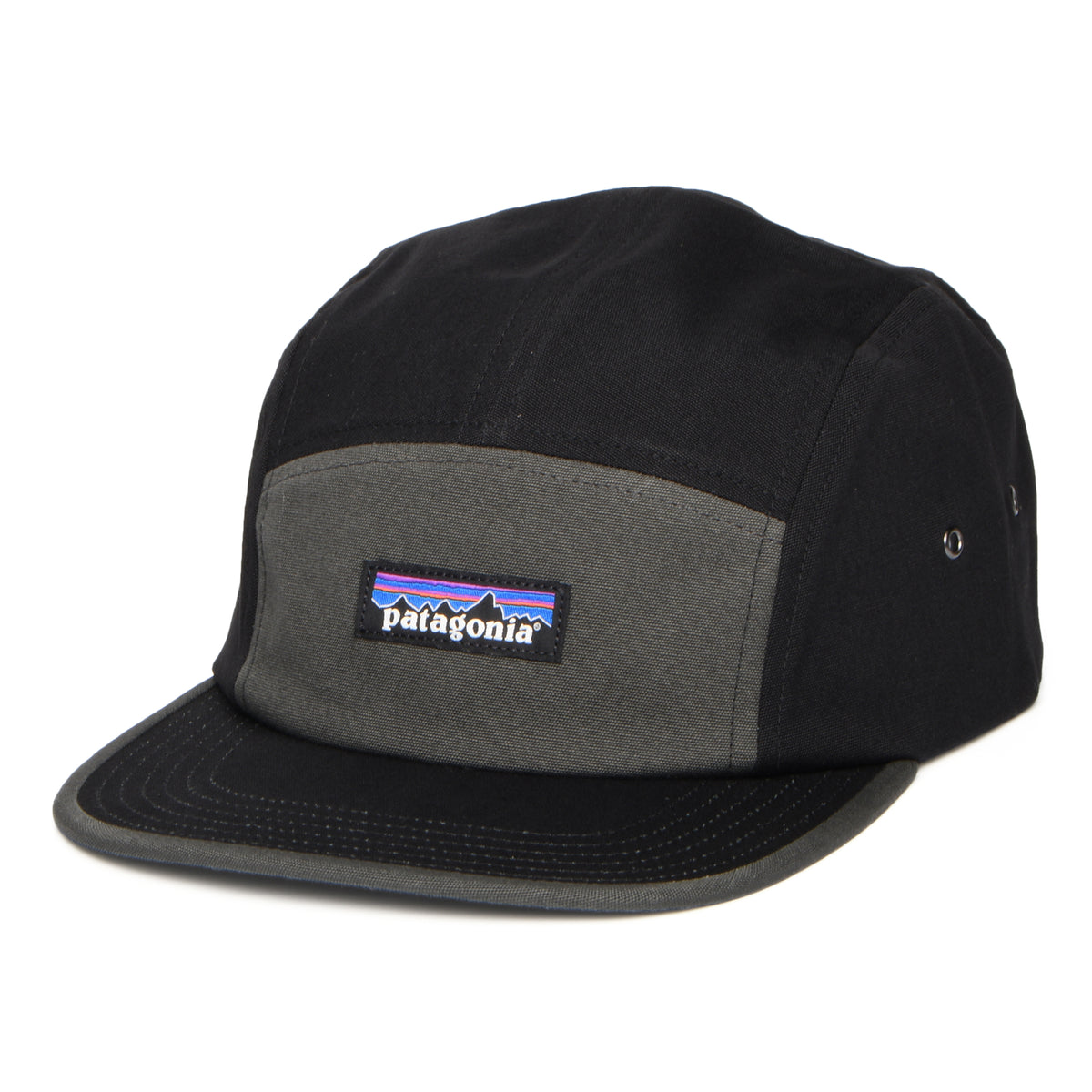 Patagonia P-6 Label Graphic Maclure 5 Paneelen Cap aus organischer Baumwolle - Schwarz-Grau