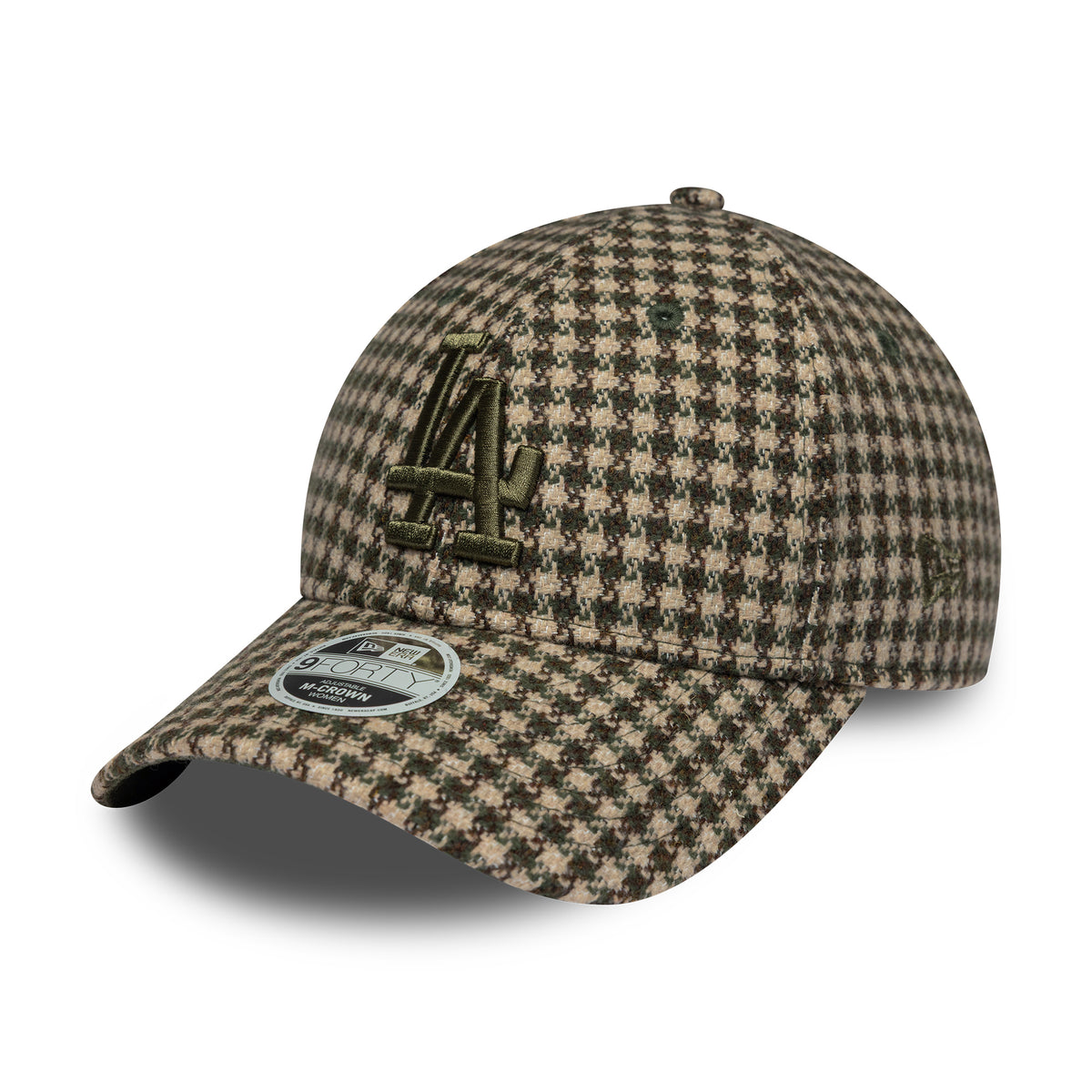 New Era Damen 9FORTY M-Crown L.A. Dodgers Baseball Cap - MLB Houndstooth - Kamel-Olivgrün