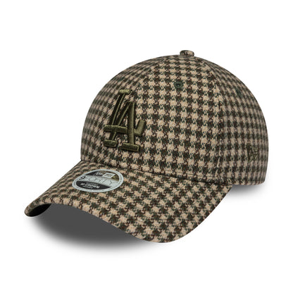 New Era Damen 9FORTY M-Crown L.A. Dodgers Baseball Cap - MLB Houndstooth - Kamel-Olivgrün