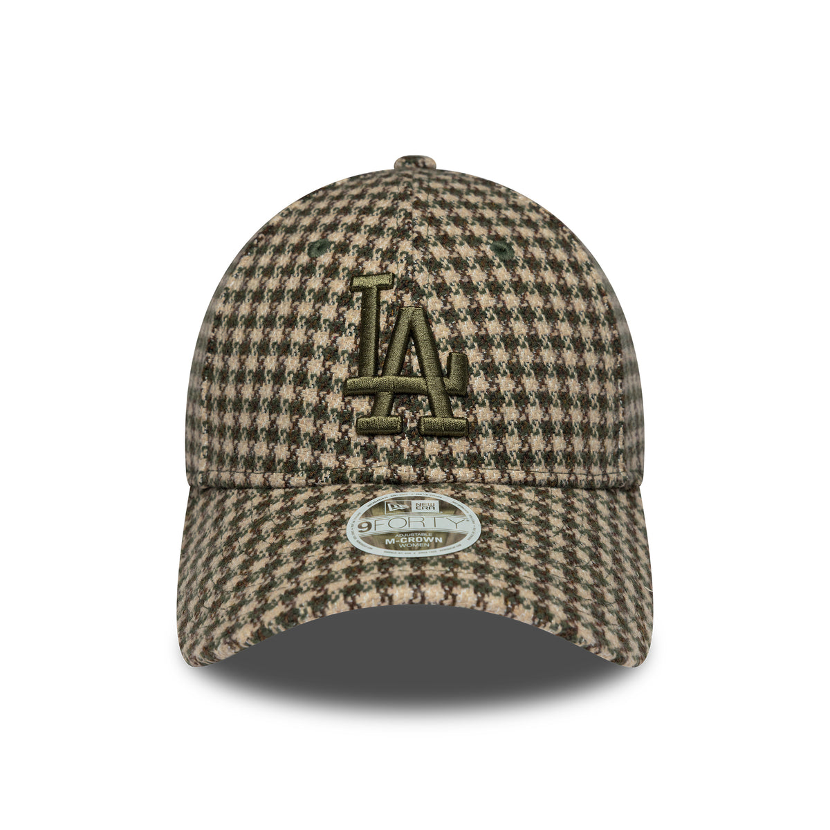 New Era Damen 9FORTY M-Crown L.A. Dodgers Baseball Cap - MLB Houndstooth - Kamel-Olivgrün