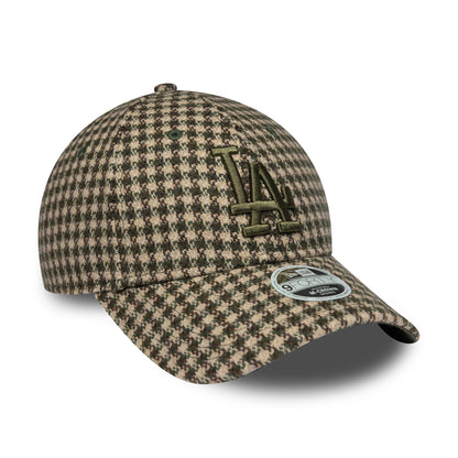 New Era Damen 9FORTY M-Crown L.A. Dodgers Baseball Cap - MLB Houndstooth - Kamel-Olivgrün