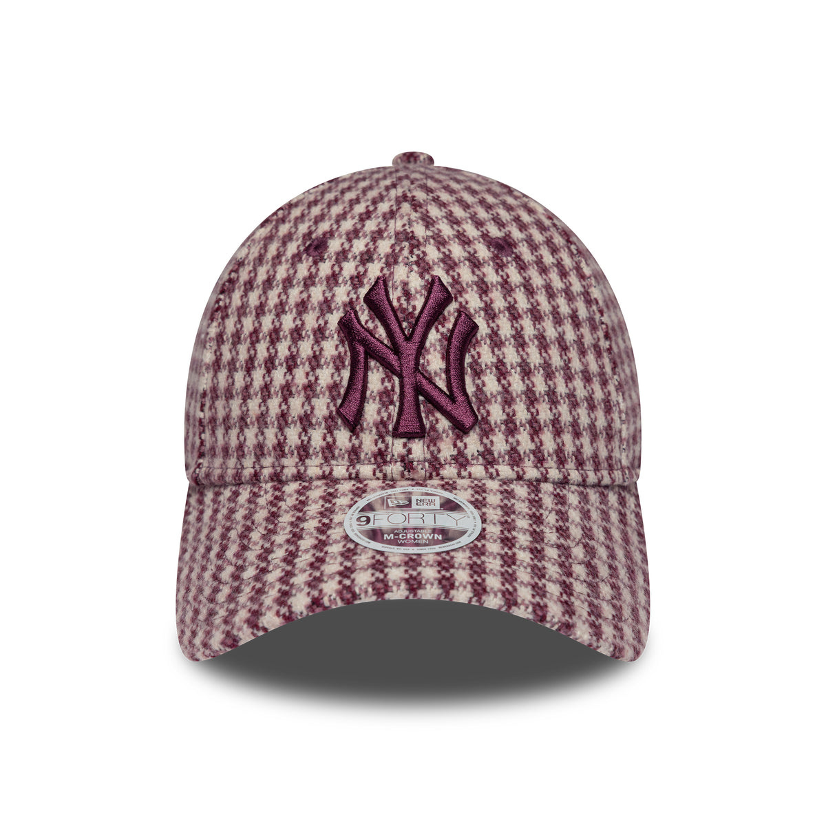 New Era Damen 9FORTY M-Crown New York Yankees Baseball Cap - MLB Houndstooth - Cremefarben-Burgunderrot