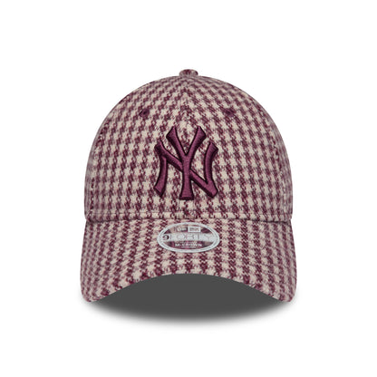 New Era Damen 9FORTY M-Crown New York Yankees Baseball Cap - MLB Houndstooth - Cremefarben-Burgunderrot