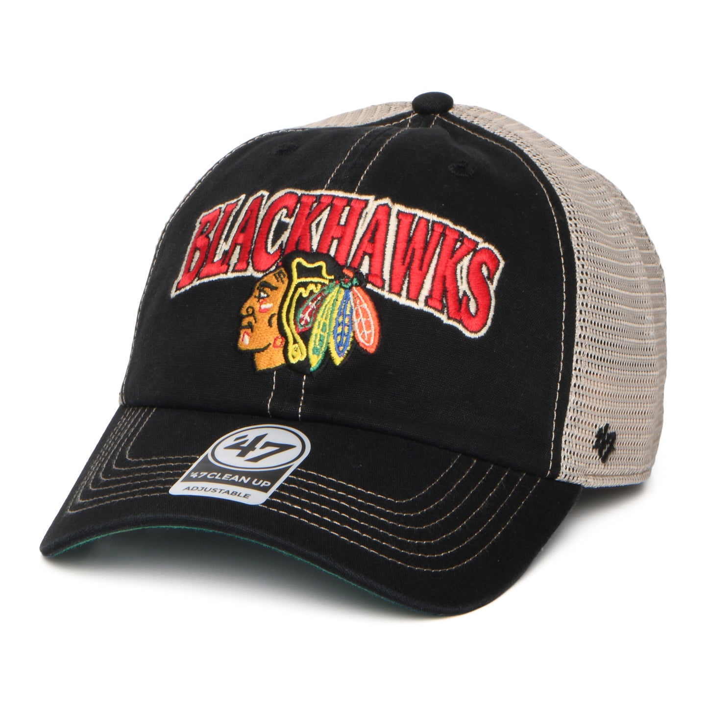 47 Brand Chicago Blackhawks Trucker Cap - NHL Tuscaloosa Clean Up - Verwaschenes Schwarz-Weiß