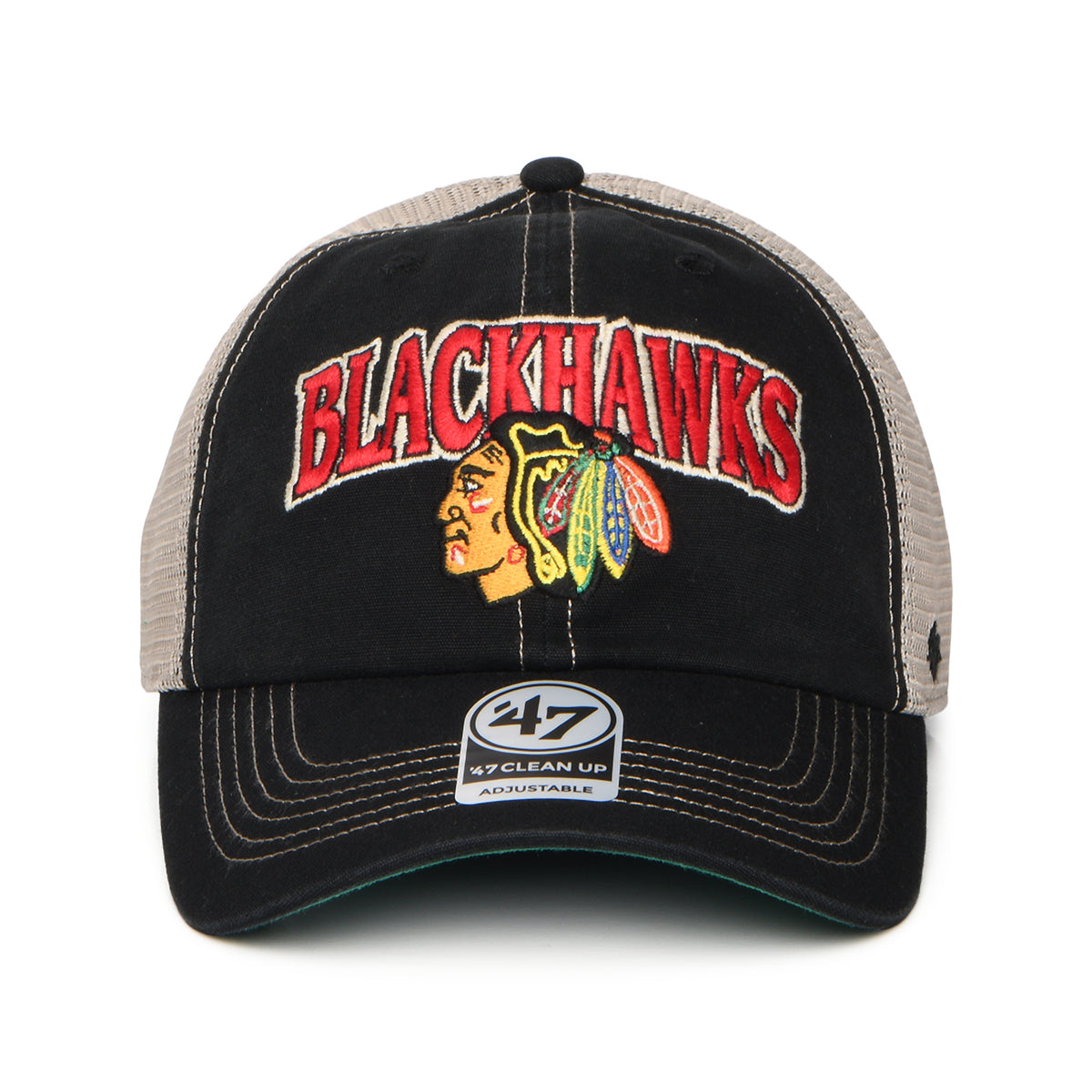 47 Brand Chicago Blackhawks Trucker Cap - NHL Tuscaloosa Clean Up - Verwaschenes Schwarz-Weiß