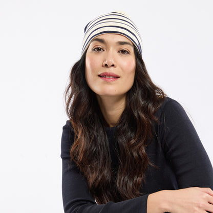 Armor Lux Treguier Interlock Striped Beanie Mütze aus Baumwolle - Natur-Marineblau