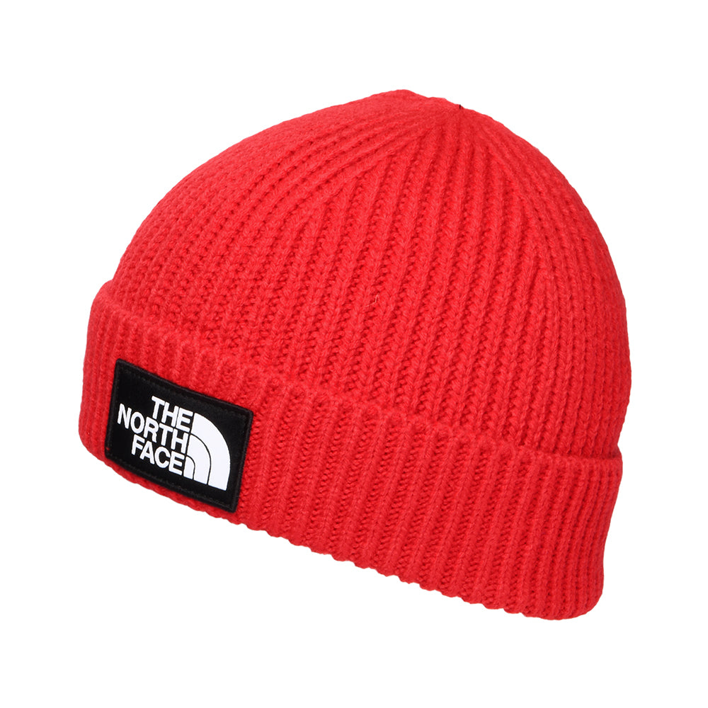 The North Face TNF Logo Box Cuffed Fisherman Beanie Mütze - Rot
