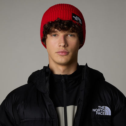 The North Face TNF Logo Box Cuffed Fisherman Beanie Mütze - Rot