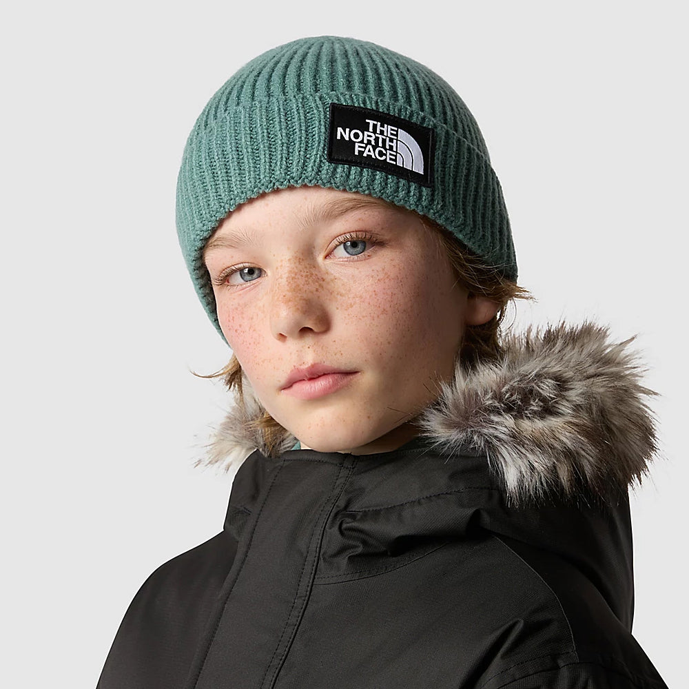 The North Face Kinder TNF Box Logo Cuffed Beanie Mütze - Helles Salbeigrün