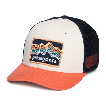 Patagonia Kinder Ridge Rise Stripe Trucker Cap aus organischer Baumwolle - Weiß-Koralle-Marineblau