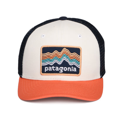 Patagonia Kinder Ridge Rise Stripe Trucker Cap aus organischer Baumwolle - Weiß-Koralle-Marineblau