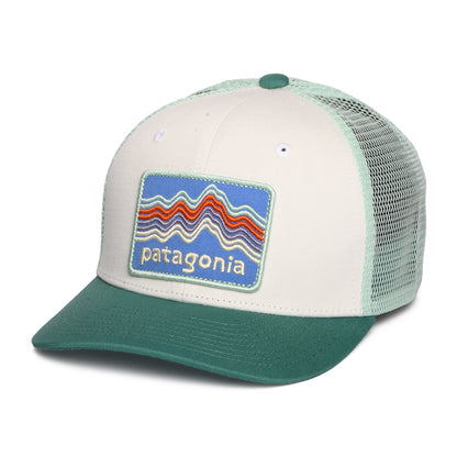 Patagonia Kinder Ridge Rise Stripe Trucker Cap aus organischer Baumwolle - Weiß-Meergrün