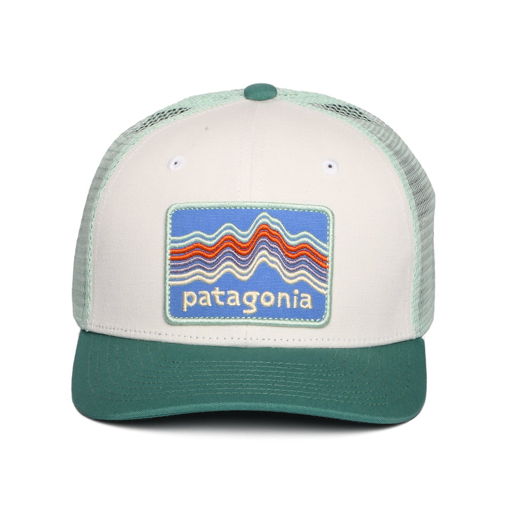 Patagonia Kinder Ridge Rise Stripe Trucker Cap aus organischer Baumwolle - Weiß-Meergrün
