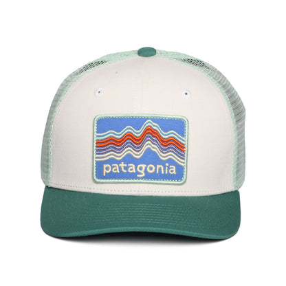 Patagonia Kinder Ridge Rise Stripe Trucker Cap aus organischer Baumwolle - Weiß-Meergrün