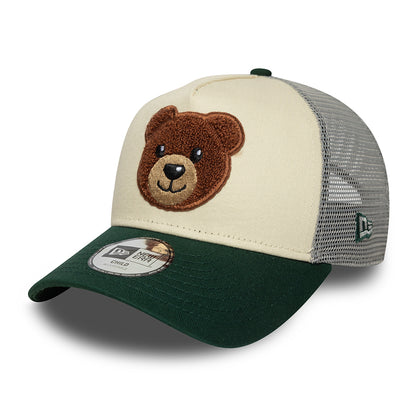 New Era Kinder A-Frame Trucker Cap - Boucle Bear - Cremefarben-Dunkelgrün